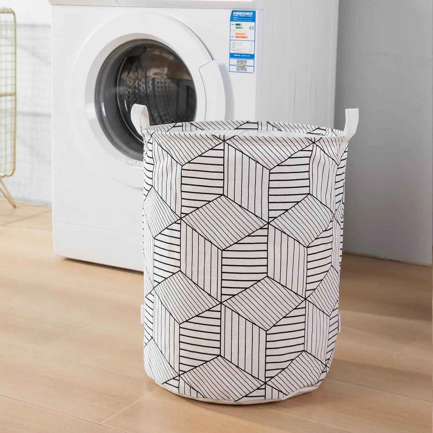 HOKIPO Folding Laundry Basket for Clothes - Large 43 LTR, White