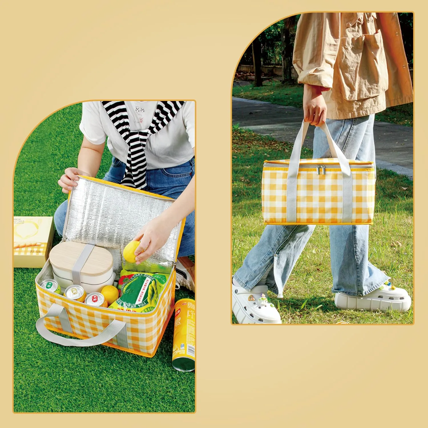 Homestic Picnic Bag | Food Carrier Bag | Travel Camping Bags | Folding Camping Bag | Picnic Bag for Catering-Camping-Travel | Food Storage Bag with Handle | ZH017YW | Yellow