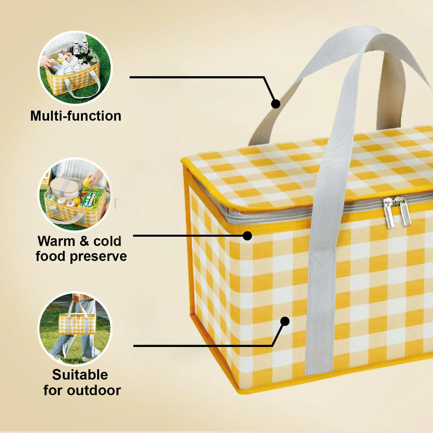 Homestic Picnic Bag | Food Carrier Bag | Travel Camping Bags | Folding Camping Bag | Picnic Bag for Catering-Camping-Travel | Food Storage Bag with Handle | ZH017YW | Yellow