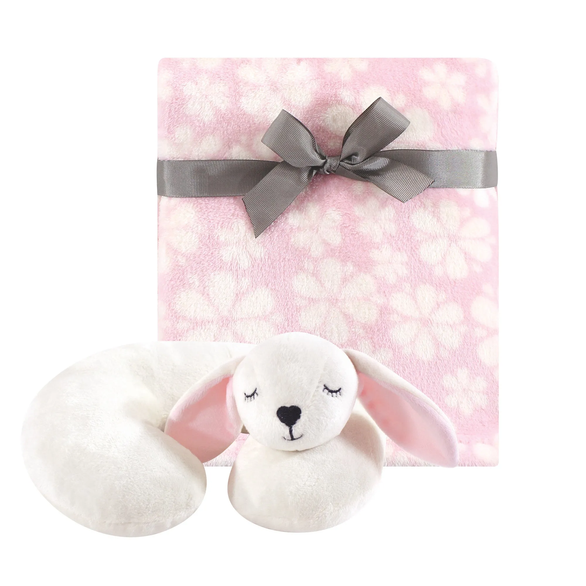 Hudson Baby Neck Pillow and Plush Blanket Set, Modern Bunny