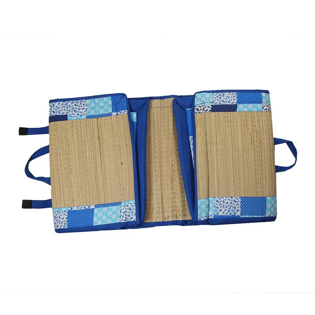 KALA DARSHAN CRAFTS BAZAAR - Foldable Mat Korai River Grass (121 X 198 cm) Blue Cotton Fabric with 18MM Soft Foam Folding Mattress, Hand Wash