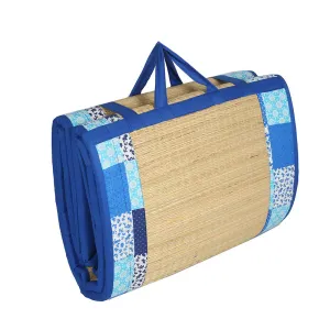 KALA DARSHAN CRAFTS BAZAAR - Foldable Mat Korai River Grass (121 X 198 cm) Blue Cotton Fabric with 18MM Soft Foam Folding Mattress, Hand Wash