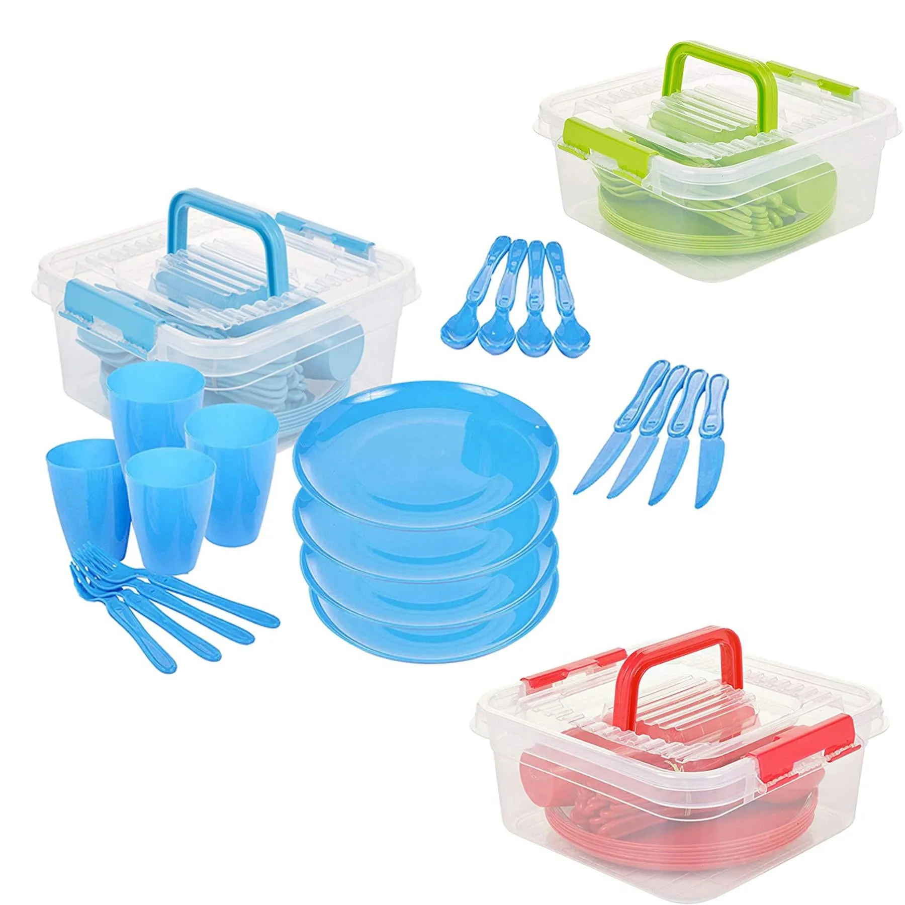 Large Picnic Set With Storage Box For Four - 21 Pieces