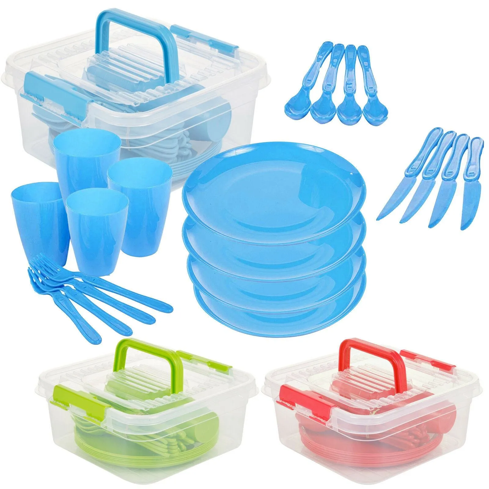 Large Picnic Set With Storage Box For Four - 21 Pieces