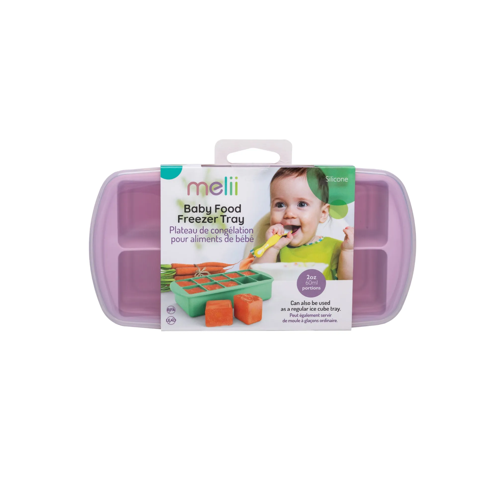 melii Baby Food Prep Silicone Tray with Lid - BPA-Free, Versatile, Stackable for Convenient Freezing and Odor Protection