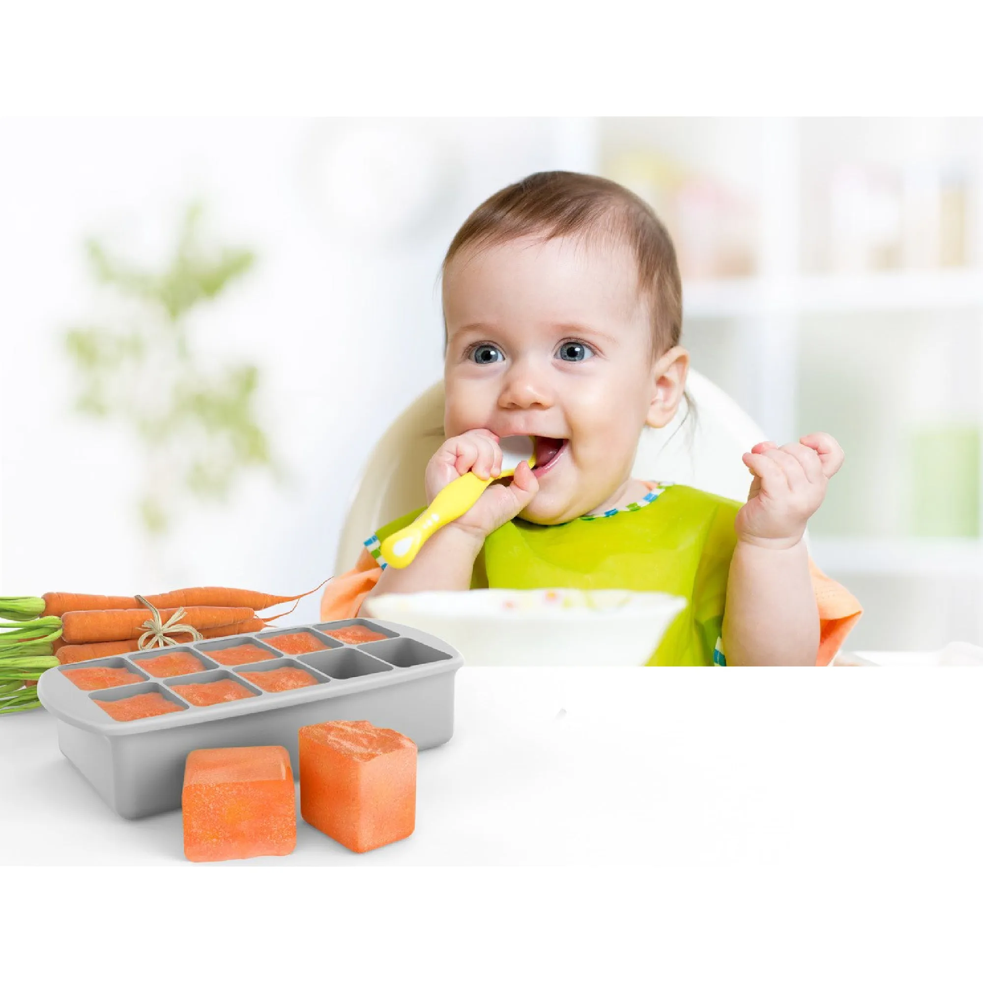 melii Baby Food Prep Silicone Tray with Lid Grey - BPA-Free, Versatile, Stackable for Convenient Freezing and Odor Protection