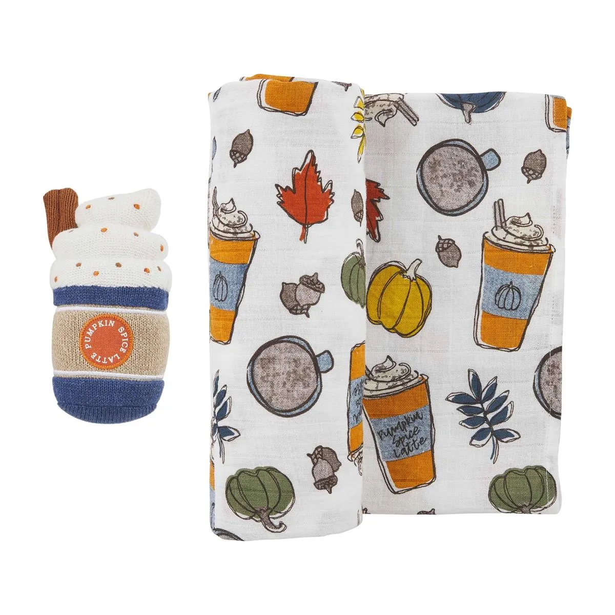 MUD Pumpkin Spice Swaddle & Rattle Set