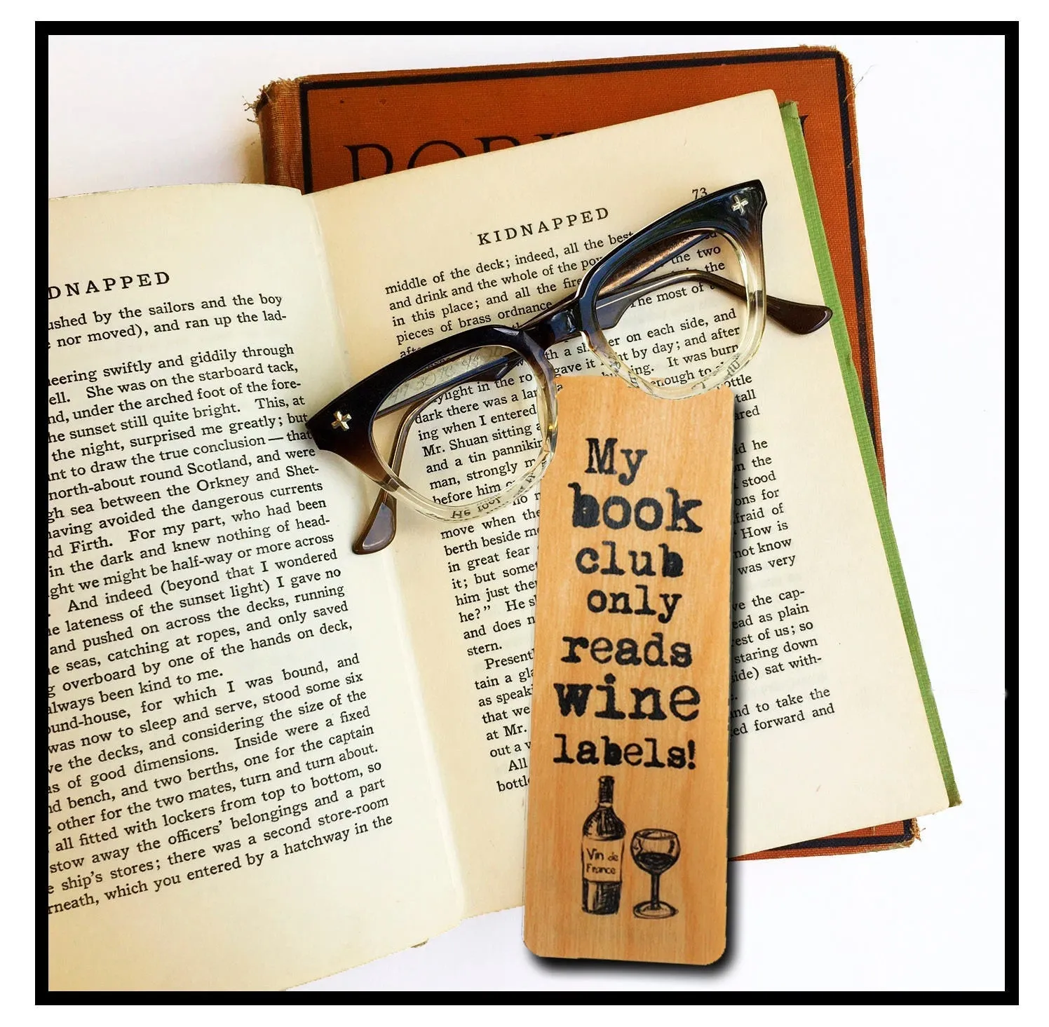 My book club only reads wine labels! - Wood Bookmark