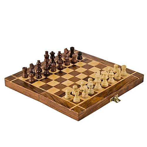 Naayaab Craft Wooden Chess Board With 32 Pawns, Indoor Mind Board Games - (10 Inch), Big Kid