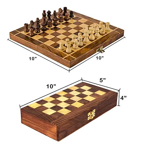 Naayaab Craft Wooden Chess Board With 32 Pawns, Indoor Mind Board Games - (10 Inch), Big Kid