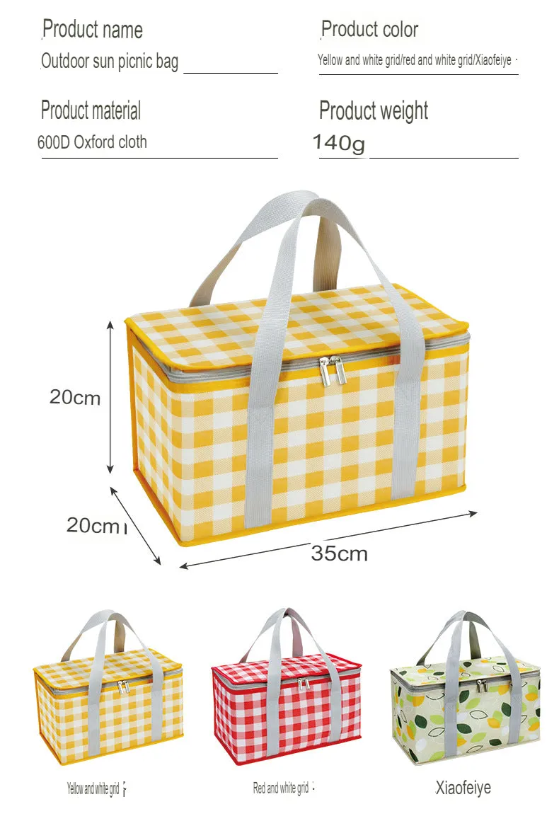 Outdoor Picnic Bag Thickened Aluminum Film Folding Picnic Basket Portable Lunch Bag Camping Moisture-Proof Picnic Mat