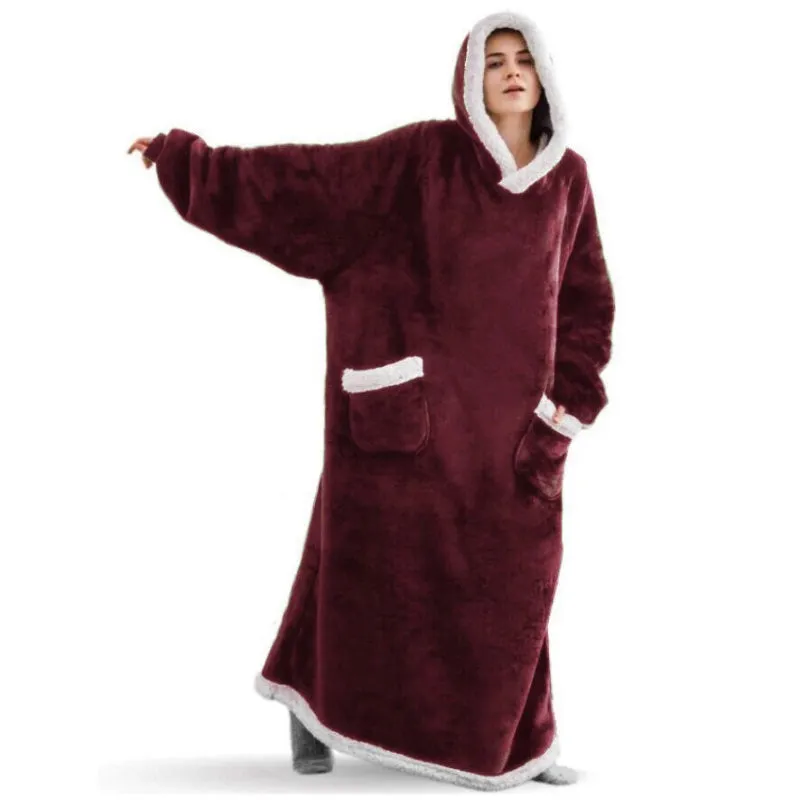 Oversized Thick and Warm Winter Hooded Blanket with Sleeves