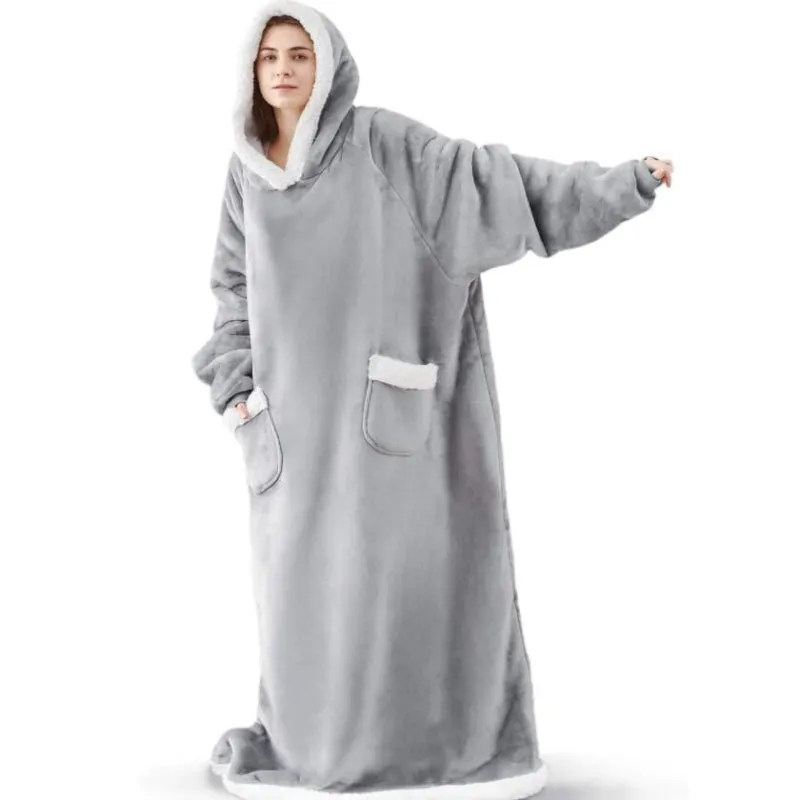 Oversized Thick and Warm Winter Hooded Blanket with Sleeves