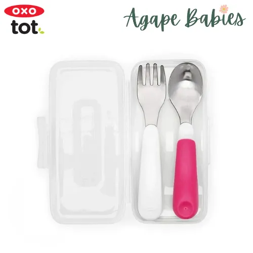 OXO TOT On-The-Go Fork And Spoon Set - Pink - Metal