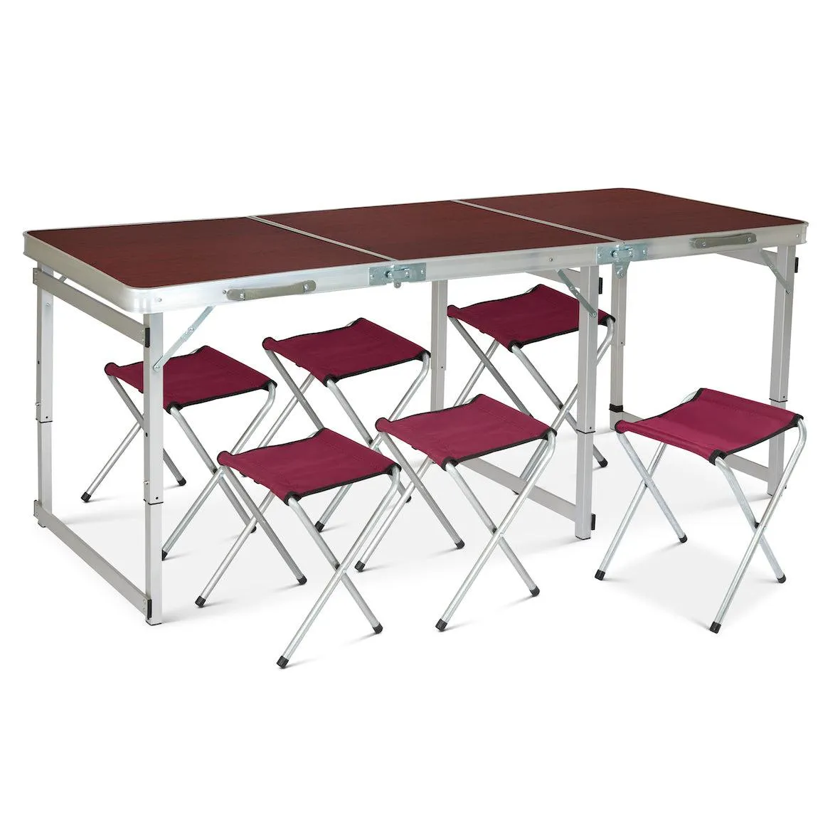 Picnic Folding Camping Table with 6 Chairs - Red Oak