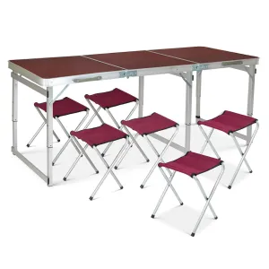 Picnic Folding Camping Table with 6 Chairs - Red Oak