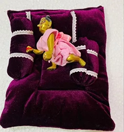 Pure Velvet Laddu Bal Gopal Set Blanket Krishna Thakurji with Rajai Pillow Laddu Gopal Bister Gaddi Bedding Set for 0 to 6 (Purple)