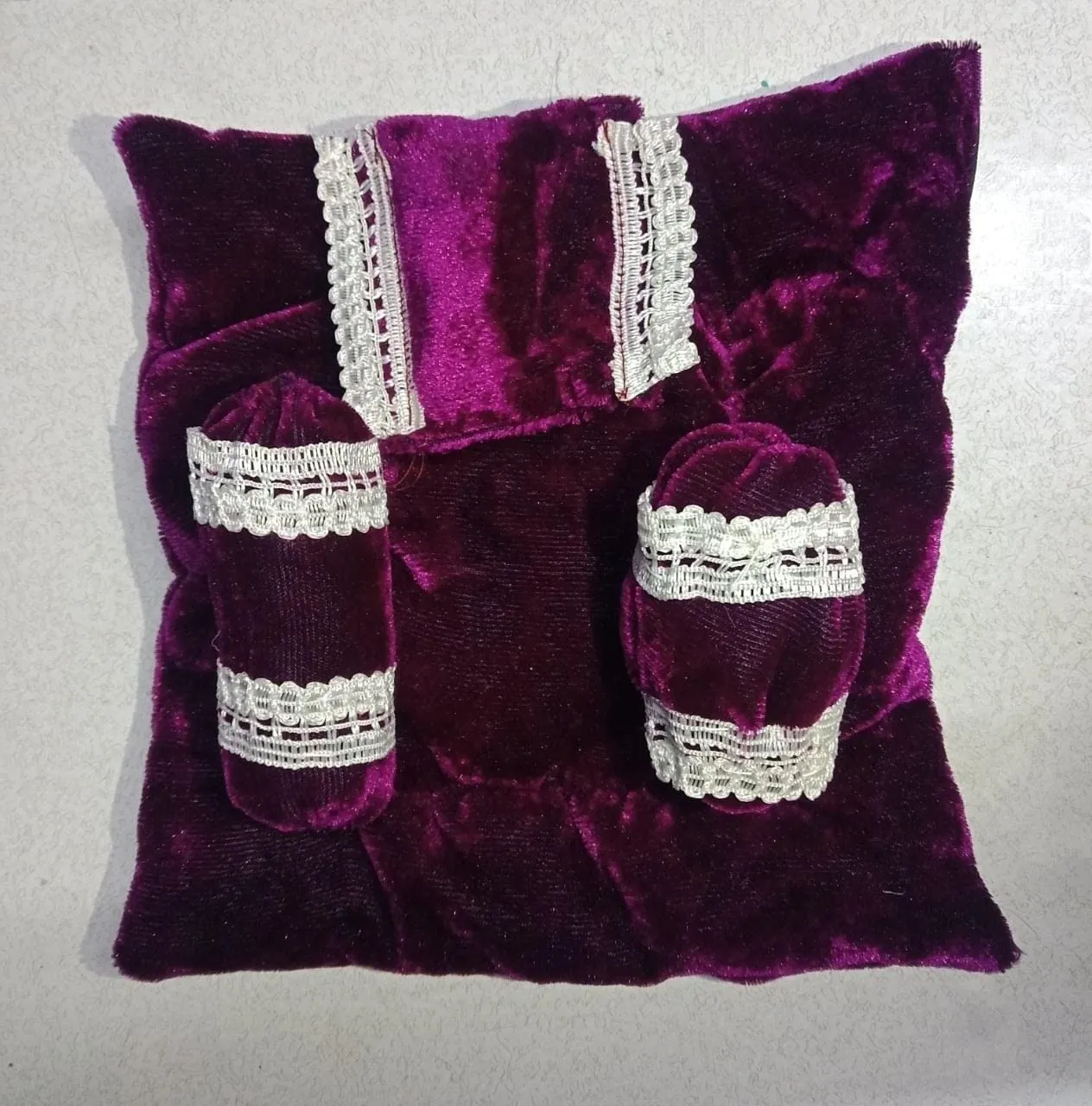 Pure Velvet Laddu Bal Gopal Set Blanket Krishna Thakurji with Rajai Pillow Laddu Gopal Bister Gaddi Bedding Set for 0 to 6 (Purple)