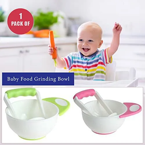 Safe-O-Kid- Grinding Feeding Bowl, Portable Masher/Serving Bowl- Green