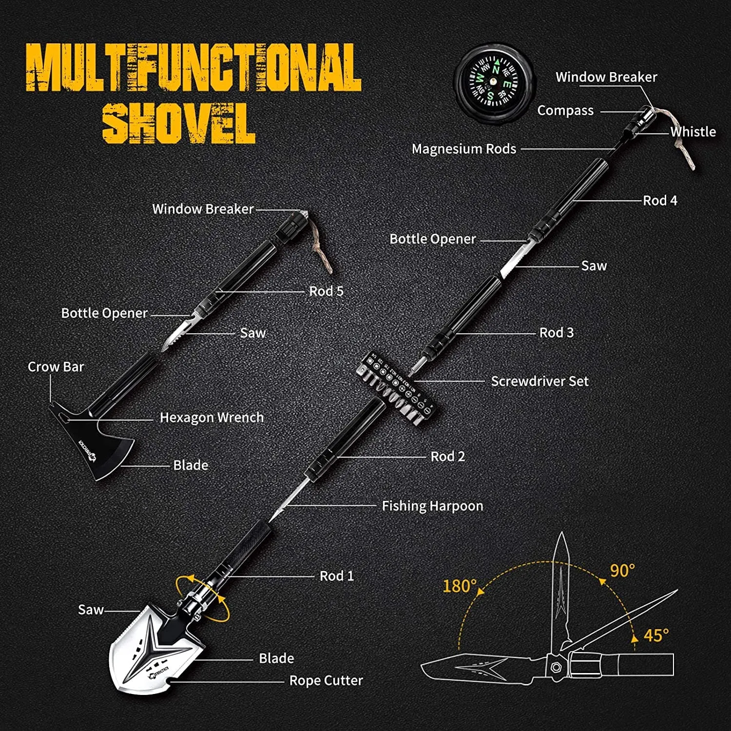 Tactical Multifunctional Camping Shovel Axe