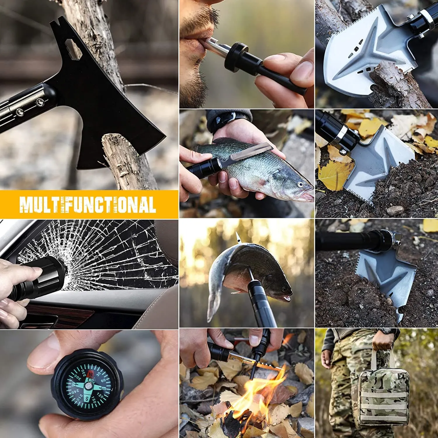 Tactical Multifunctional Camping Shovel Axe