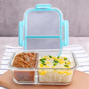 The Better Home Microwave Safe Office Two Compartment Lunch Box Set | Glass | Safety Lock Airtight Tiffin Containers (Transparent) (570ml) | Convenient and Safe Lunch Box Pack of 1 (Pack of 1)