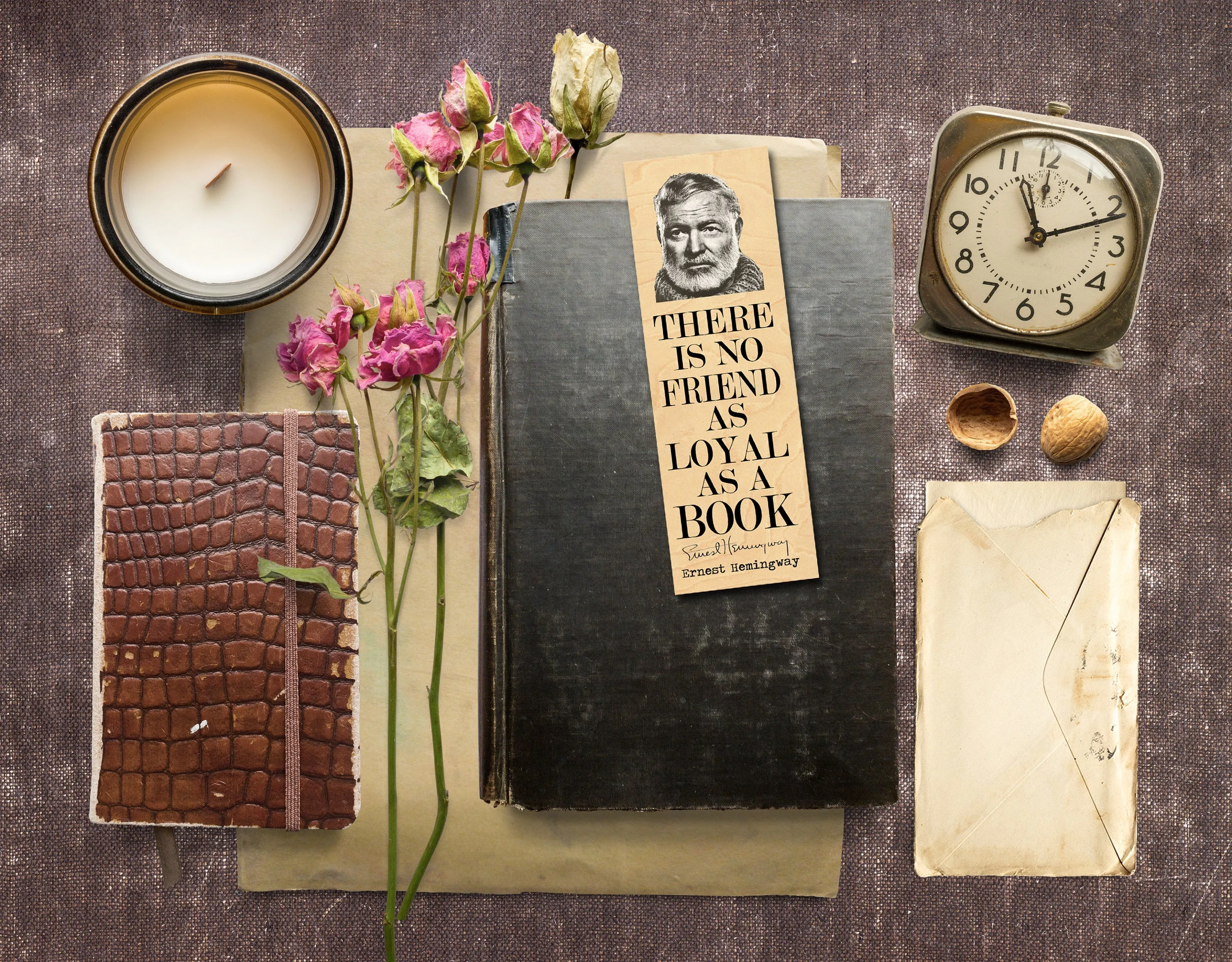 There is no friend as loyal as a book -Ernest Hemingway - Wood Bookmark