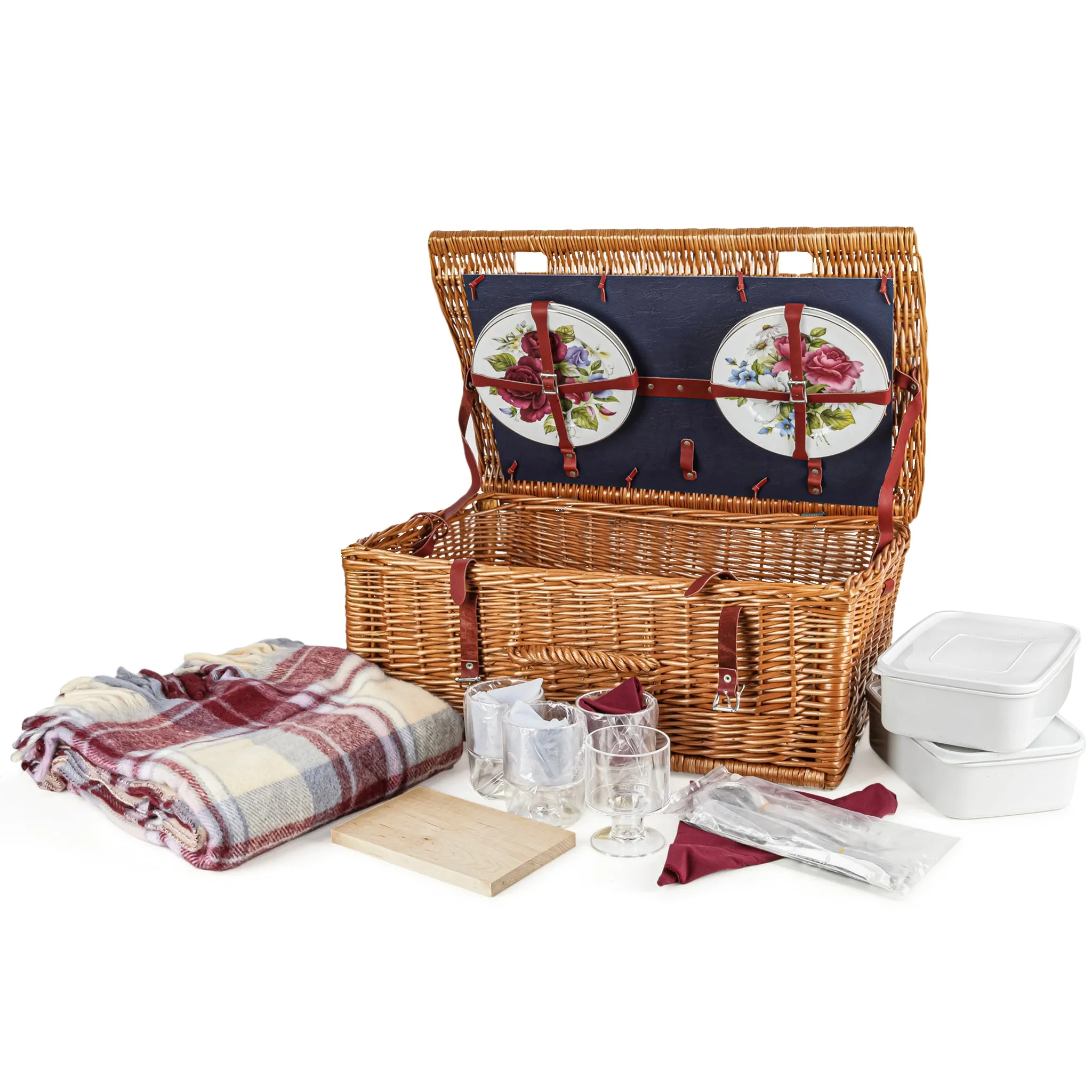 THOMAS B. SWAIN Wicker Picnic Hamper/Basket & Contents