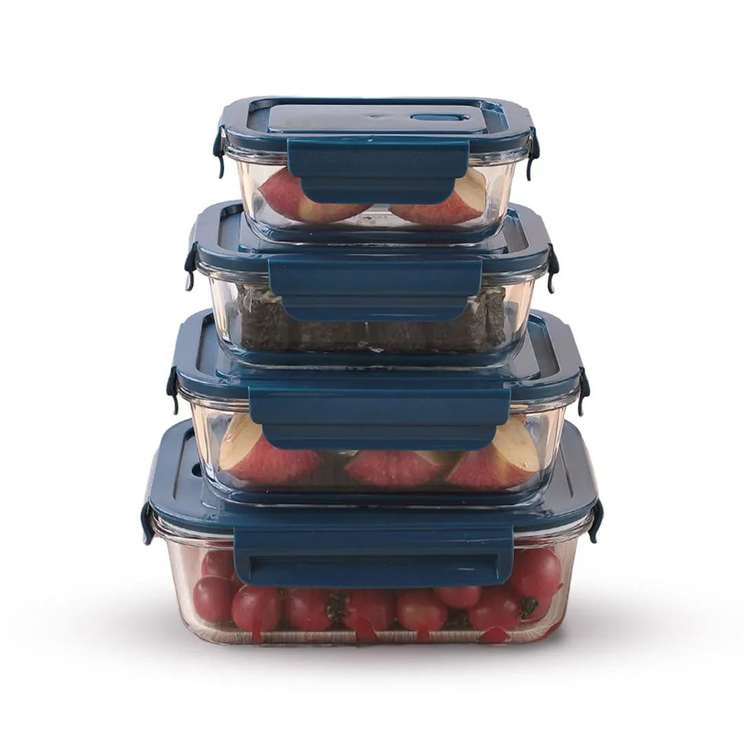 UMAI Borosilicate Glass Containers with Lid - Glass Lunch Box with Air Vent Lid,Airtight Kitchen Containers Set-Microwave Safe, Leak Proof,Set of 4-410ml,680ml,1040ml,1520ml (Rectangular)