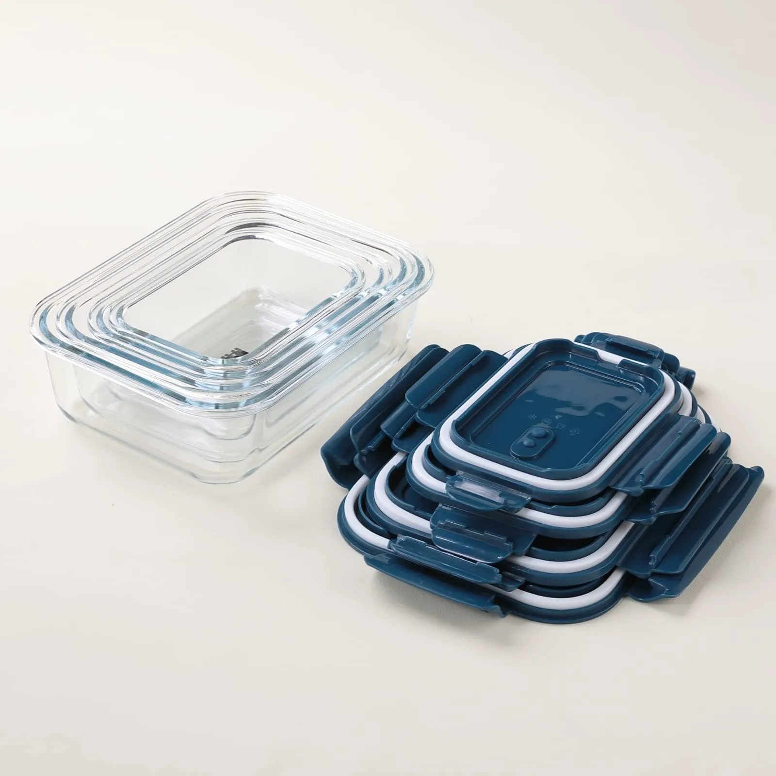 UMAI Borosilicate Glass Containers with Lid - Glass Lunch Box with Air Vent Lid,Airtight Kitchen Containers Set-Microwave Safe, Leak Proof,Set of 4-410ml,680ml,1040ml,1520ml (Rectangular)