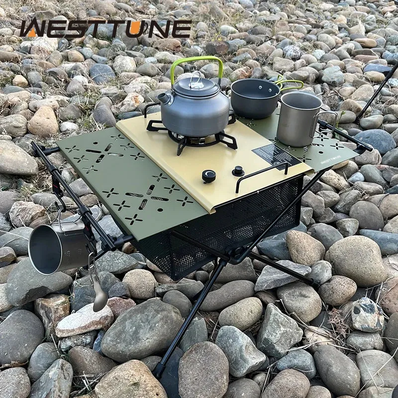 WESTTUNE Camping Table with IGT Stove Portable Aluminum Alloy Folding Table with Accessories Multifunctional Outdoor Tables