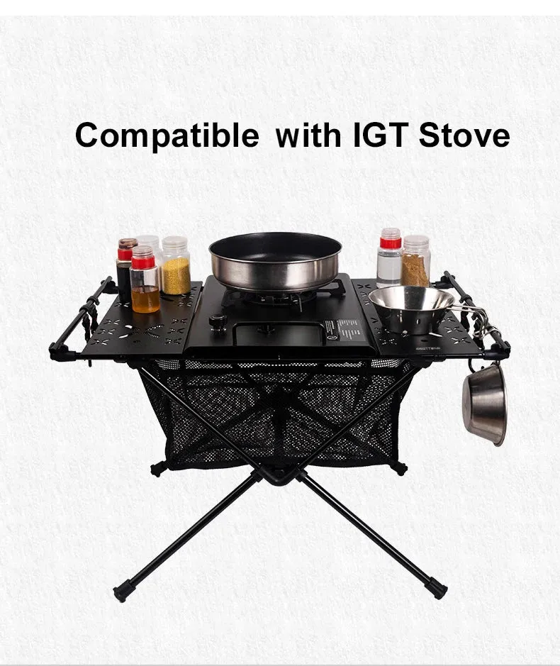 WESTTUNE Camping Table with IGT Stove Portable Aluminum Alloy Folding Table with Accessories Multifunctional Outdoor Tables