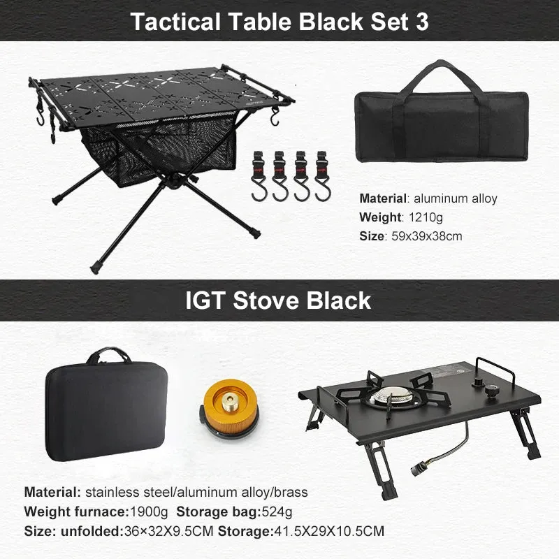 WESTTUNE Camping Table with IGT Stove Portable Aluminum Alloy Folding Table with Accessories Multifunctional Outdoor Tables