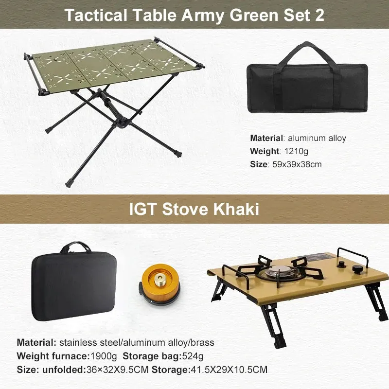 WESTTUNE Camping Table with IGT Stove Portable Aluminum Alloy Folding Table with Accessories Multifunctional Outdoor Tables