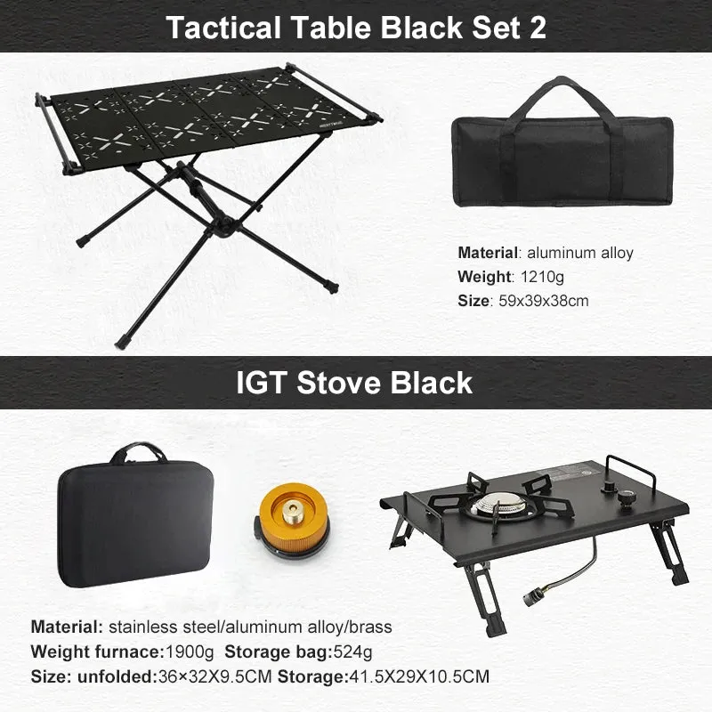 WESTTUNE Camping Table with IGT Stove Portable Aluminum Alloy Folding Table with Accessories Multifunctional Outdoor Tables