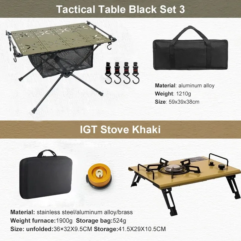 WESTTUNE Camping Table with IGT Stove Portable Aluminum Alloy Folding Table with Accessories Multifunctional Outdoor Tables