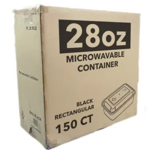 *WHOLESALE* 28oz. Black Rectangular Containers with clear lids | 150 ct/Case