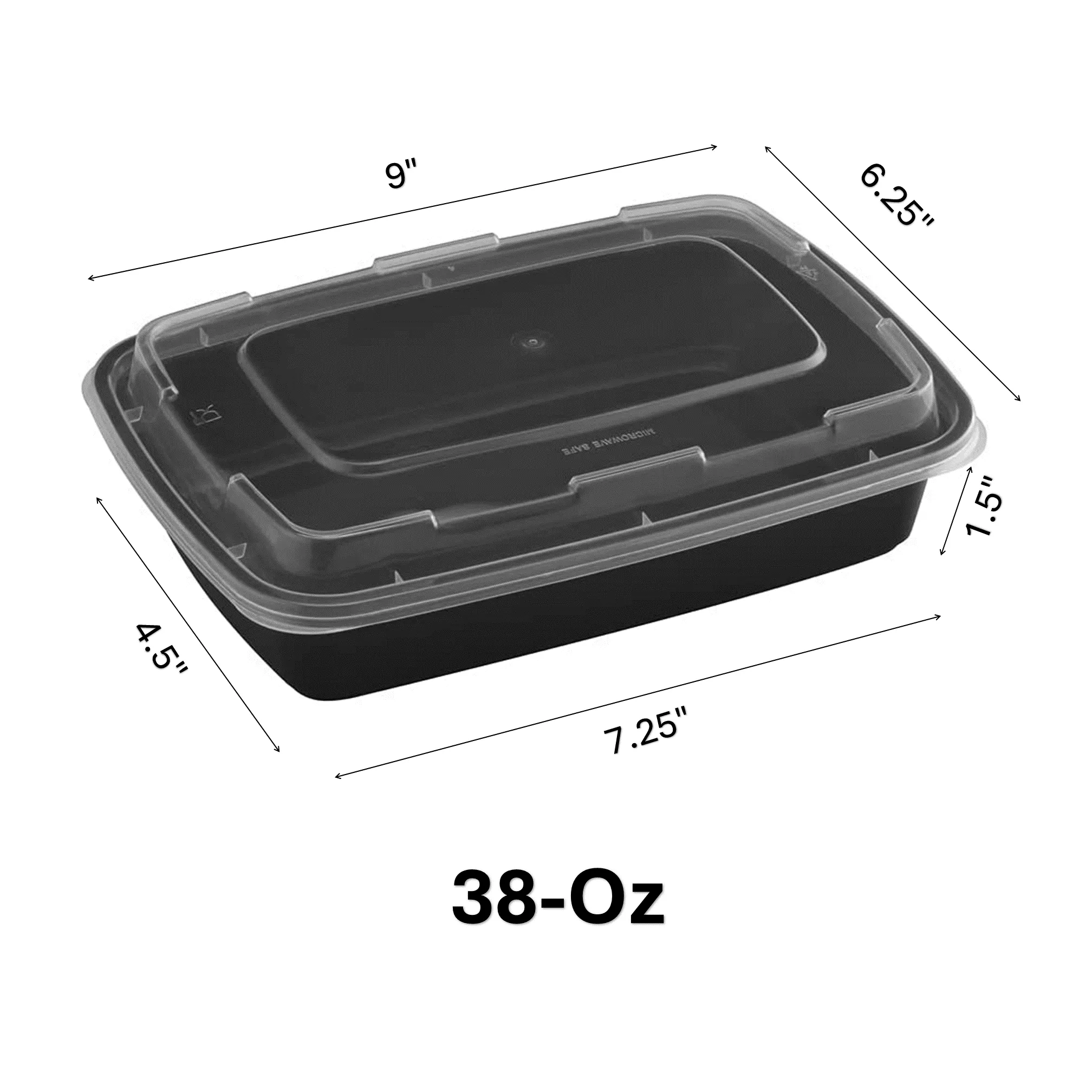 *WHOLESALE* 38oz. Black Rectangular Containers with clear lids | 150 ct/Case