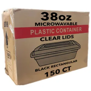 *WHOLESALE* 38oz. Black Rectangular Containers with clear lids | 150 ct/Case