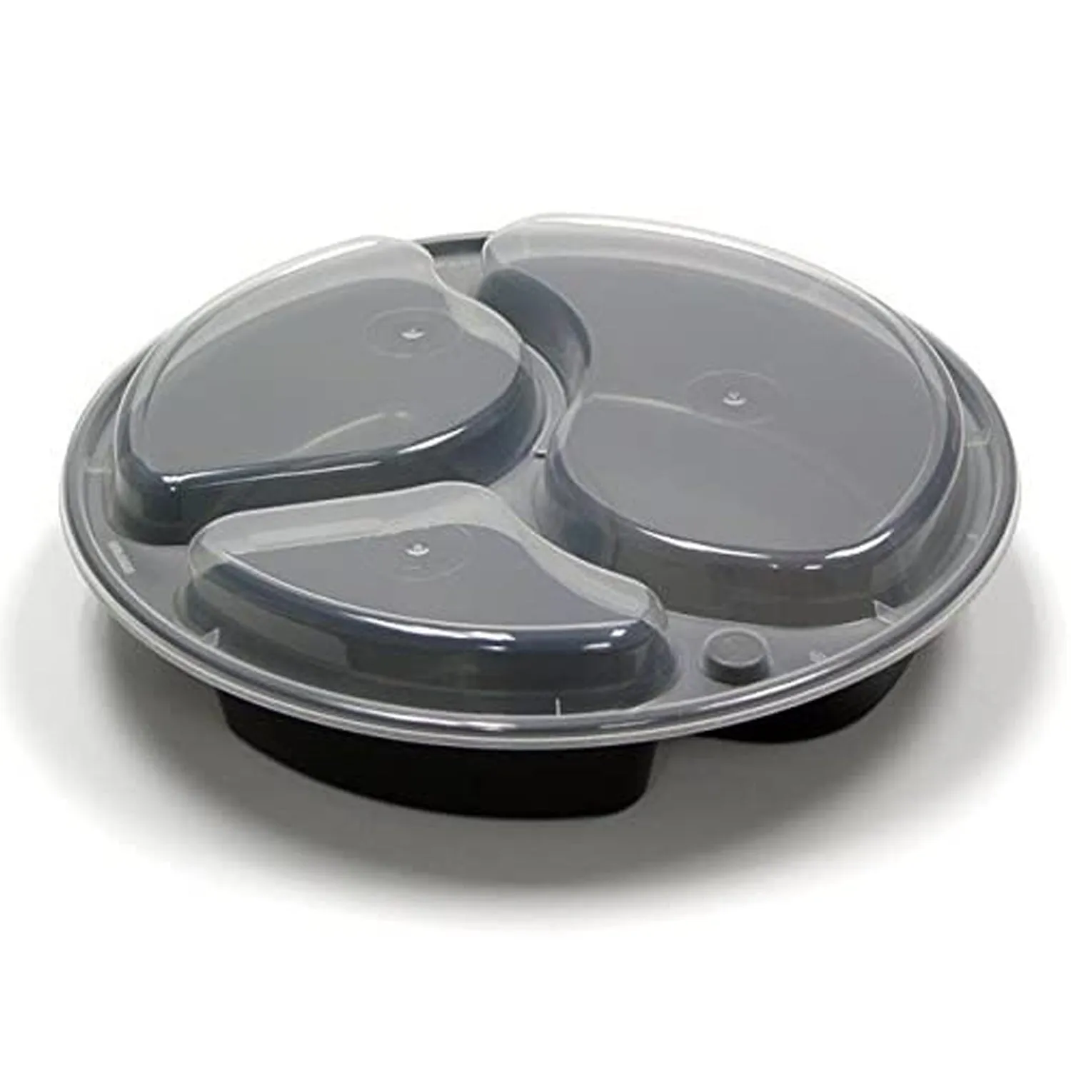 *WHOLESALE* - Disposable - 9" Round - Triple Compartment - Microwavable Containers w/ clear lids | 150 ct.