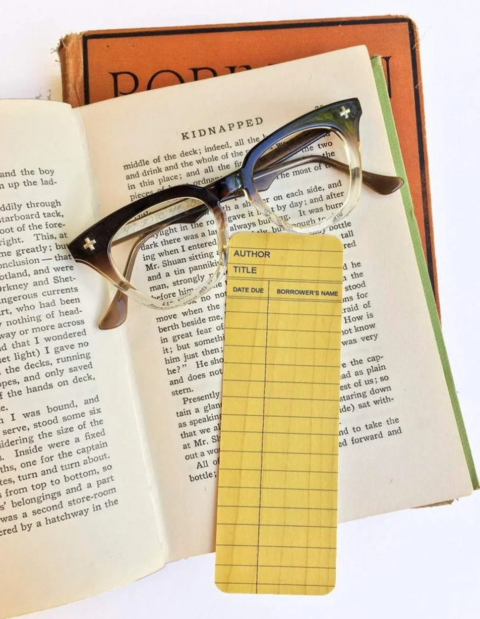 Yellow Library Card Eco Friendly Wood Bookmark