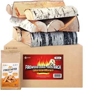 Zorestar Birch logs Firewood 15-20 lbs - Split Seasoned Fire Wood for Fireplace